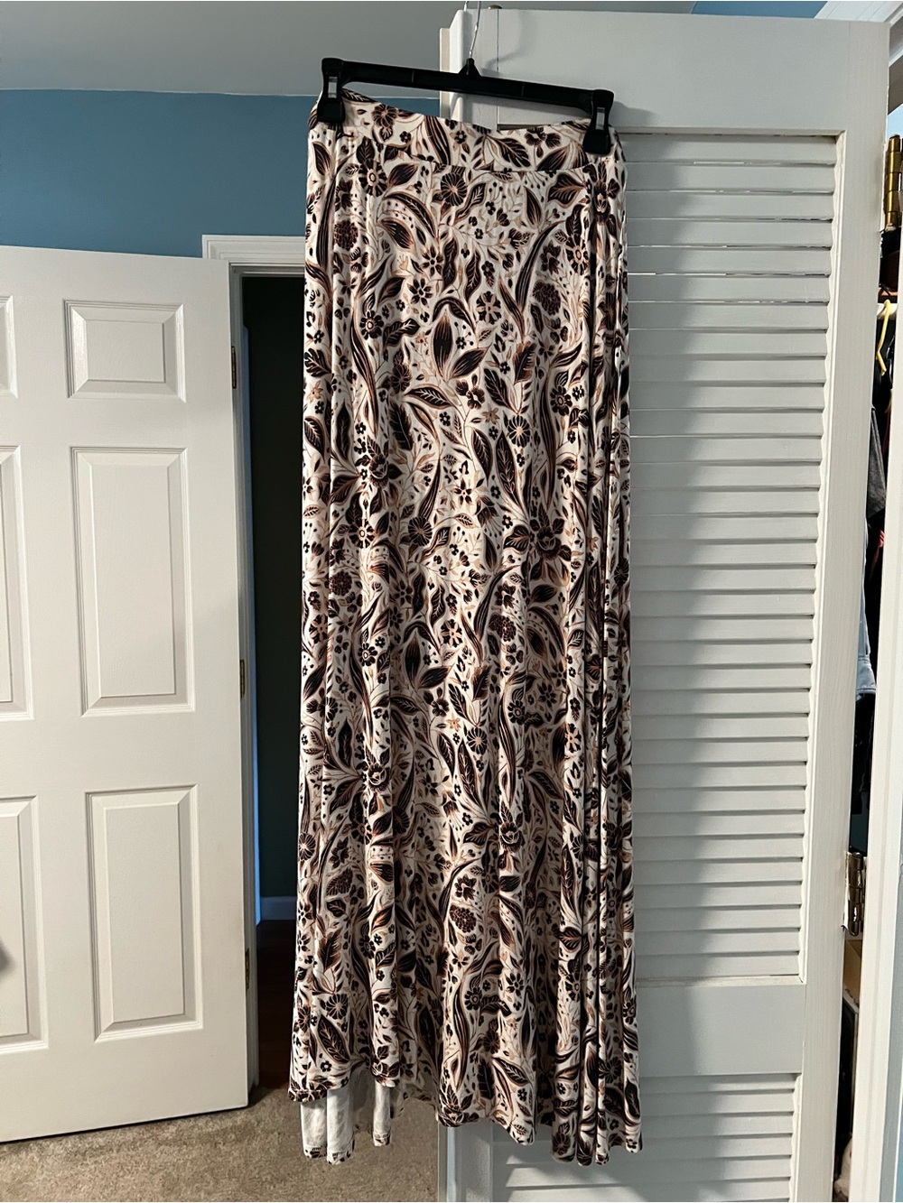 Lane Bryant Cream Maxi Skirt with Brown Floral Paisley Print